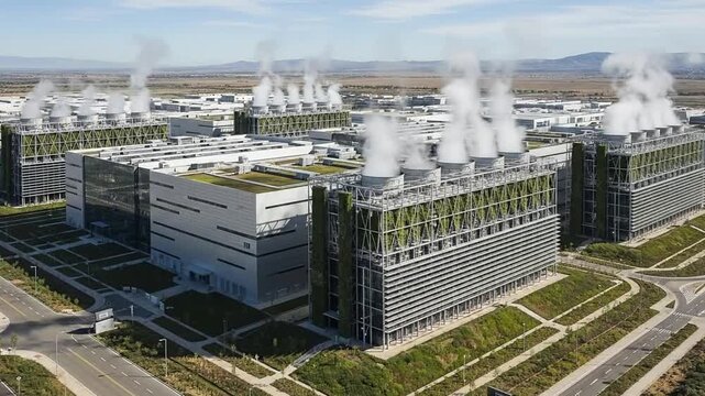 Expansive Aerial View of Modern Data Center Complex with Copy Space