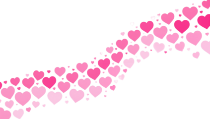 Vibrant cascade of pink and fuchsia hearts gracefully swirling across a pristine white background, symbolizing love and affection with a joyous, flowing pattern perfect for romantic celebrations