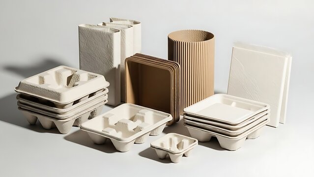 Assortment of Recycled Paper Pulp Packaging Materials.