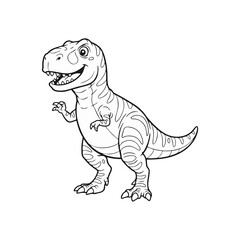 Cute Tyrannosaurus Rex Dinosaur Line Art Illustration for Kids Coloring Page © Reni