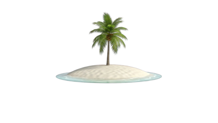 Isolated Palm Tree on Sandy Island Surrounded by Clear Water