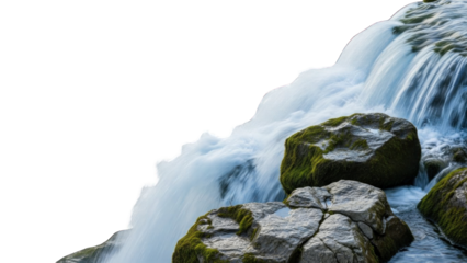 Cascading Waterfall Over Mossy Rocks, Nature Element