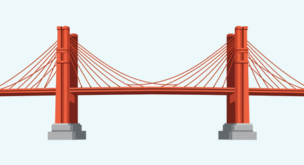 Obraz premium Illustration of a Red Suspension Bridge with Cables and Towers.