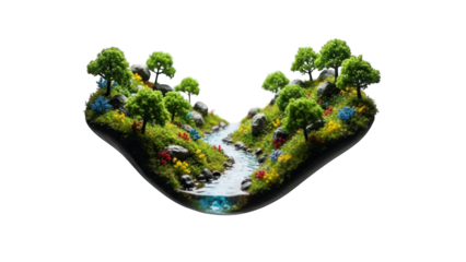 Miniature Landscape Diorama: Lush Valley with Stream and Flowers