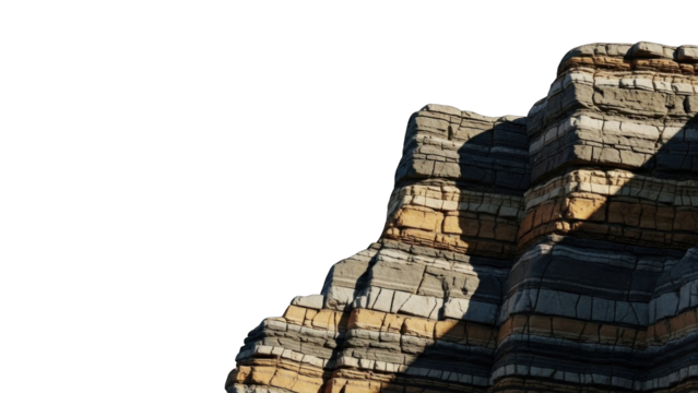 Layered rock formation with shadows and white background - Powered by Adobe