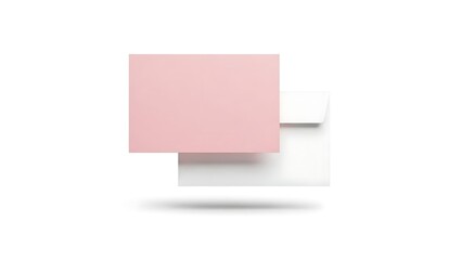 Pink business card template and white envelope on white background.