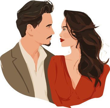 Create a realistic sexy man and woman in a valentine's day sexual relationship, depicted in vector art style with a white background..
