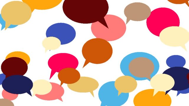Animated multiple colorful speech bubbles with dynamic motion. Playful comic style visuals for media, presentation, and promotional content.