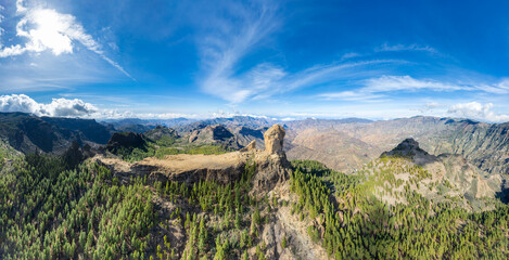 Panorama with Roque Nublo mountain, Gran Canaria, Canary Islands, Spain