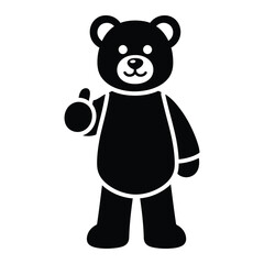 Fototapeta premium Black silhouette teddy bear giving thumbs up gesture on white background vector