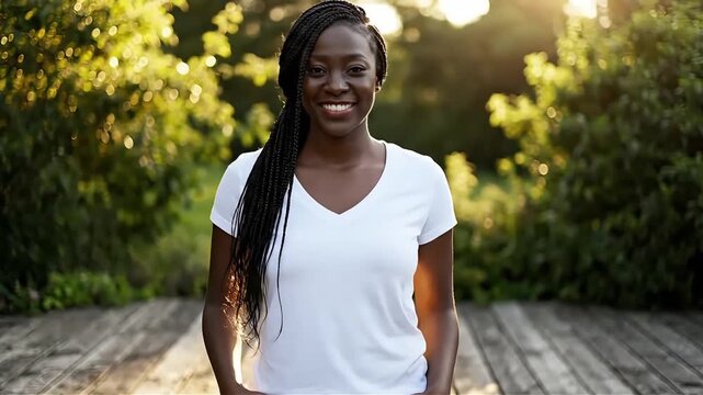 Beautiful African American Woman Portrait Smiling Happy Black Female Model Lifestyle Fashion Beauty Diverse Ethnicity People Stock Video Footage Background