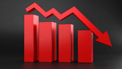 Sharp red graph bars and arrow graphically depict a concerning economic downturn and significant market depreciation