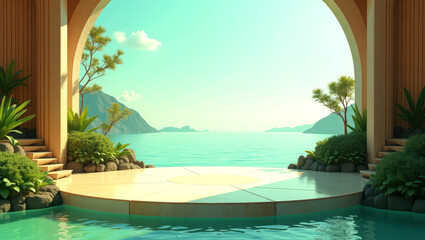 Fototapeta premium Serene tropical oasis overlooking a tranquil ocean