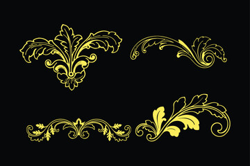 Luxury Rococo Golden Leaf Scroll Ornament Vector Illustration