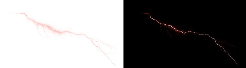 Red lightning bolt energy effect isolated on transparent background