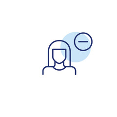 Woman avatar and minus. Remove or delete user account. Pixel perfect, editable stroke vector icon