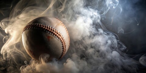 A weathered sphere of leather and thread, enveloped in a swirling cloud of ethereal smoke, evokes a sense of mystery and forgotten triumphs