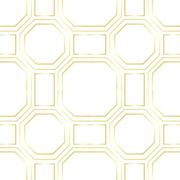 Elegant gold line geometric repeat pattern with octagon and square on transparent background