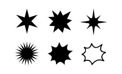 Collection of six abstract starburst and explosion shapes in black and white