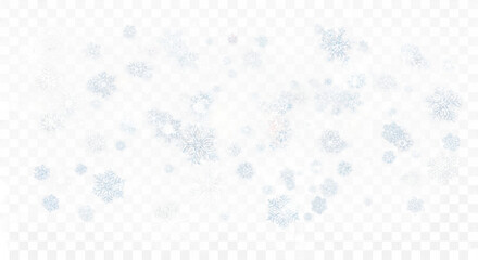 Fototapeta premium Falling snowflakes with light glints and bokeh effects isolated on a transparent background winter