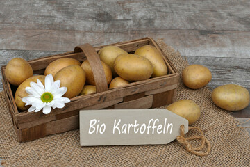 A basket of organic potatoes.