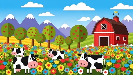 Cows in a field of flowers.