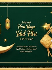 Eid al Fitr Greeting Card with Lanterns and Stars.