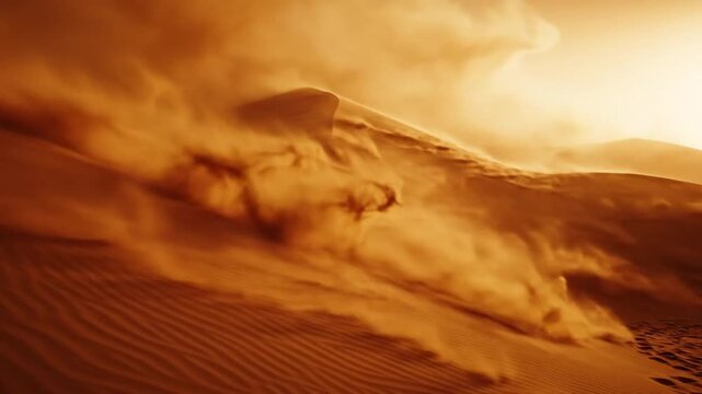 Desert Sandstorm - Dramatic Sand Dunes Swept by Wind and Dust