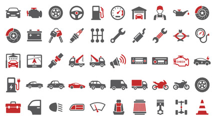Automotive Service Icons Collection, Mechanics Tools, Digital Art, Industry, Graphics, Overhead View, Visual Representation