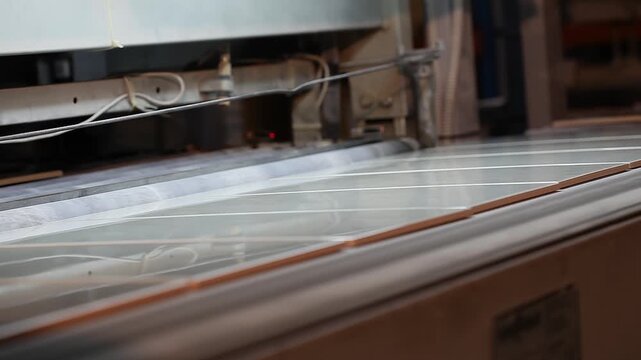 A production line or conveyor at a ceramic and porcelain tile factory. Firing. Ceramic Tile Making. Ceramic Tile Roller Kiln.