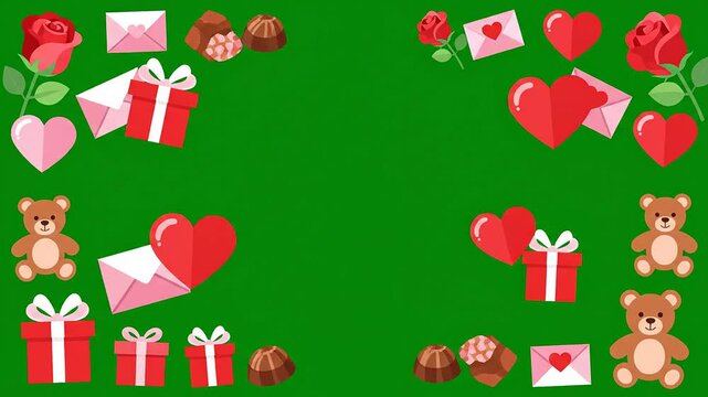 Animated green screen valentine border frame overlay social media footage romance celebration elements template