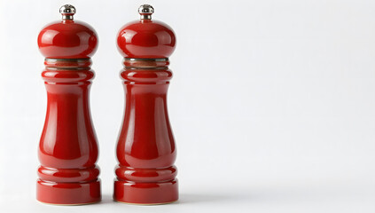 Crimson Spice Pair: Two striking red salt and pepper grinders stand side by side, poised to add a touch of flavor and elegance to any culinary creation.