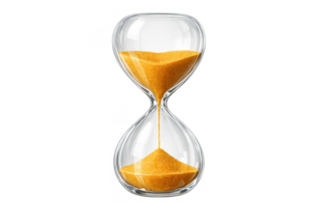 Hourglass with golden sand flowing, measuring passing time and creating a countdown for urgency or deadline management