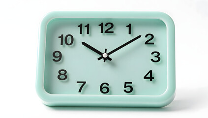 Clock and Time: A sleek, mint-green clock, the hands precisely marking the passage of time against the backdrop of a clean, uncluttered space.