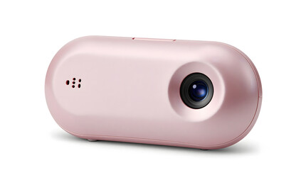 Pink Compact Camera: A close-up studio shot presents a sleek, pink compact camera, its design showcasing minimalist aesthetics.