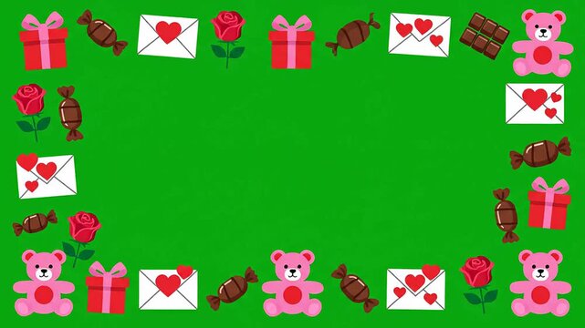 Valentine border frame decoration overlay element celebration romance dating anniversary cartoon animation template loop video social media chroma key graphic footage background