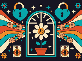 Flat design retro 60s 70s background