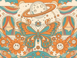 Flat design retro 60s 70s background