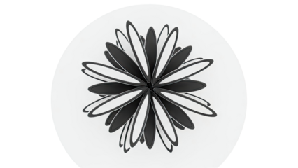 Abstract Black and White Flower Sculpture on White Background