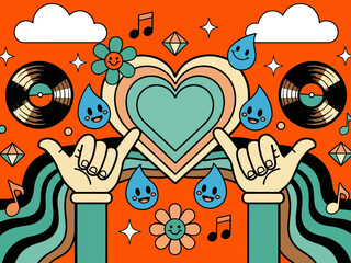 Flat design retro 60s 70s background