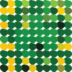 Abstract green and yellow dots pattern background. Hand drawn organic circles texture in grid arrangement. Modern geometric mosaic style print.