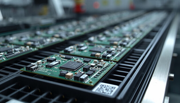 静電気対策トレイ上で検査待ちの回路基板を整然と並べた品質管理シーン、人物なし