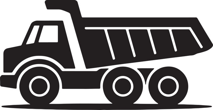 Side view silhouette of large construction dump truck for hauling dirt material aggregate or heavy load transportation