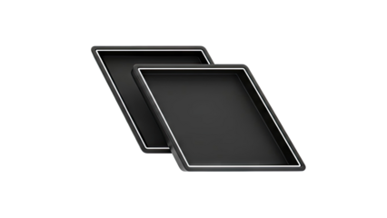 Two Black Rectangular Trays with White Edges