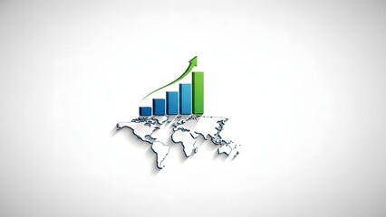 Global business growth chart with increasing green arrow on world map