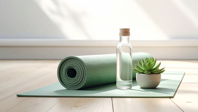 Minimalist home yoga studio setup with natural morning sunlight and zen decor