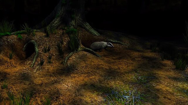European badger inhabits forests, hedgerows, grasslands, and farmlands, living in burrows called setts.