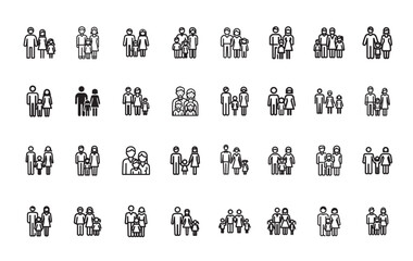 Collection of family icons wearing face masks together