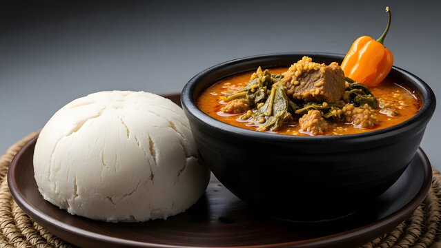 Spicy African Soup with Fufu and Beef, Traditional Comfort Food