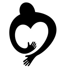 Obraz premium Single Parent and Child Support Logo, Heart Hug Symbol for Family Help and Social Care Organization